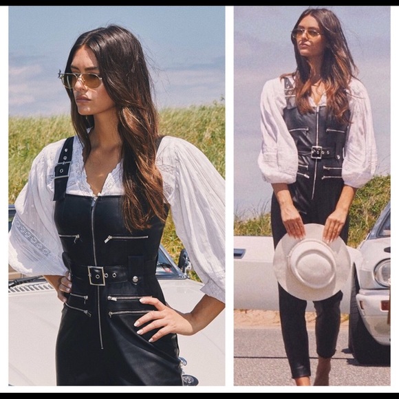 We Wore What Vegan Leather Adjustable Overalls. Detailed Hardware/Pockets/Zipper - Picture 2 of 9